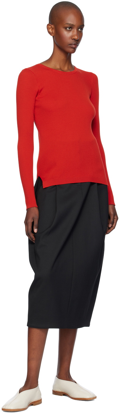 AURALEE Red Wool Soft Rib Crew Neck Sweater Auralee