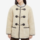 DUNST Women's Buckled Shearling Jacket in Cream/Brown