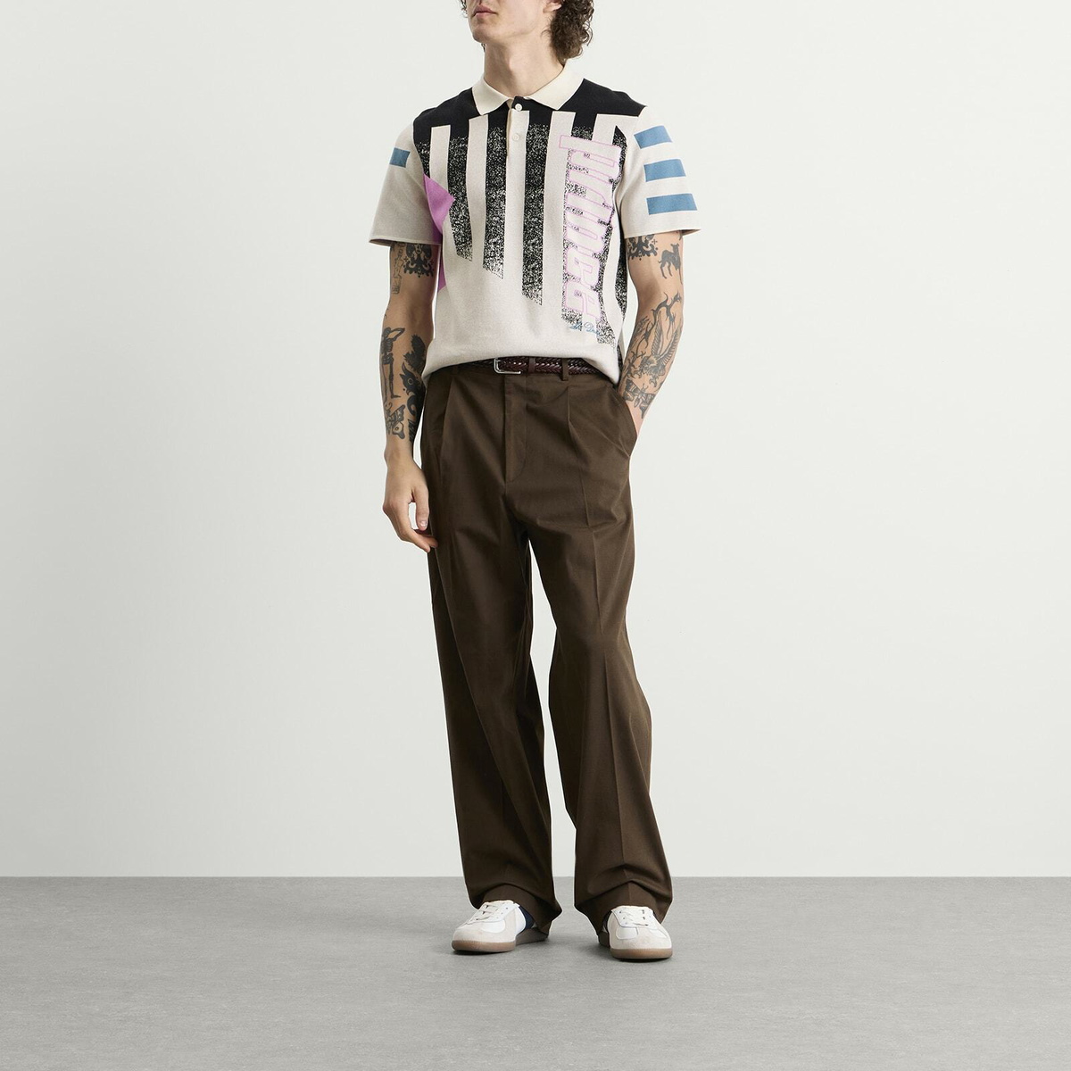 Les Deux Men's Prince Intarsia Knitted Polo in Light Ivory