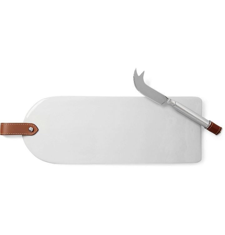 Photo: Ralph Lauren Home - Wyatt Porcelain and Leather Cheeseboard and Stainless Steel Knife Set - Silver
