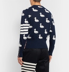 Thom Browne - Slim-Fit Intarsia Cashmere and Cotton-Blend Sweater - Navy