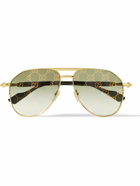 Gucci Eyewear - Logo-Print Aviator-Style Gold-Tone and Acetate Sunglasses