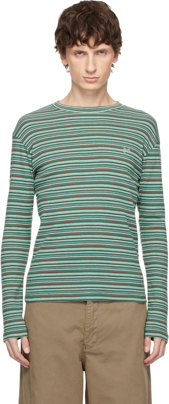 Photo: ERL Green Striped Long Sleeved T-shirt