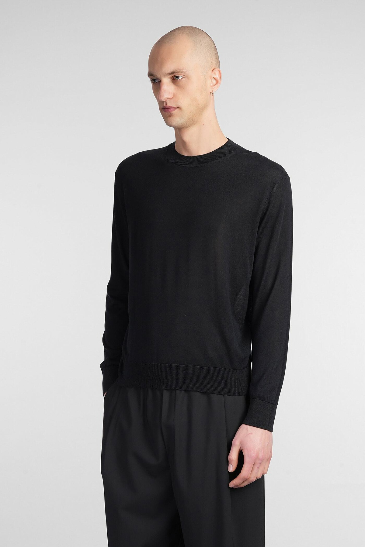 Laneus Knitwear In Black Wool And Polyester