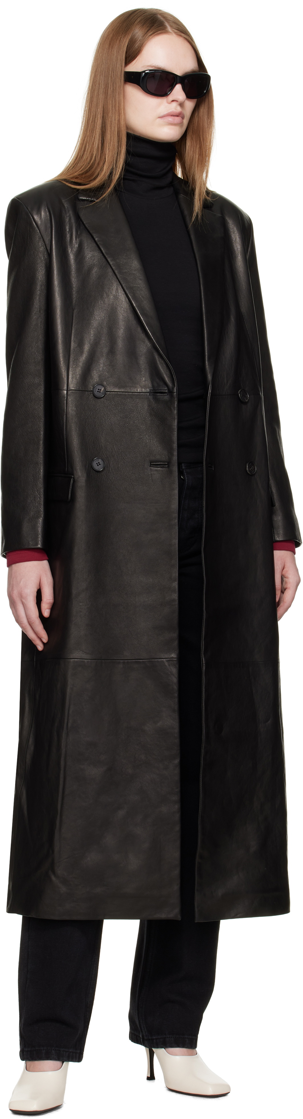 R2W Black Bakel Maxi Leather Coat
