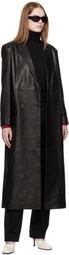 R2W Black Bakel Maxi Leather Coat