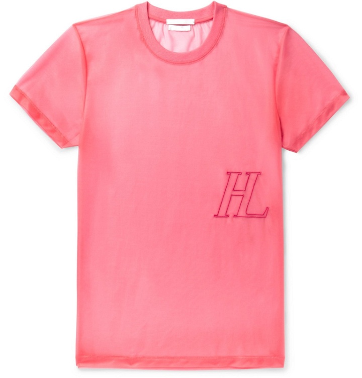Photo: Helmut Lang - Logo-Embroidered Stretch-Organza T-Shirt - Pink