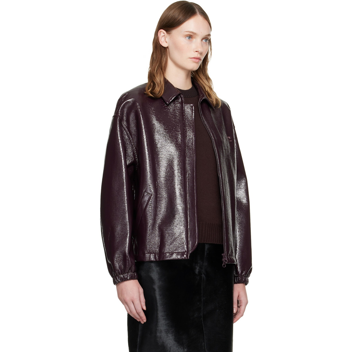 Courrèges Burgundy Vinyl Bomber Jacket