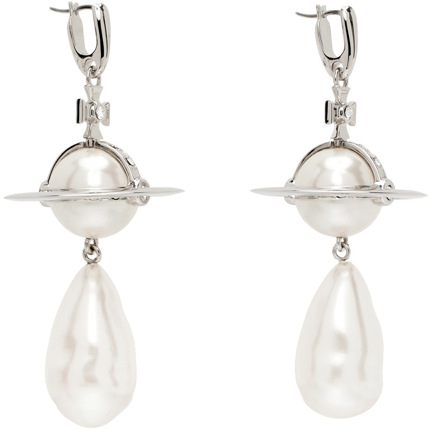Vivienne Westwood Silver & White Giant Pearl Drop Earrings