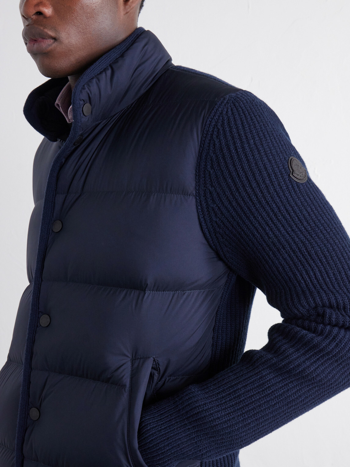 Moncler - Ribbed Wool and Quilted Shell Down Jacket - Blue