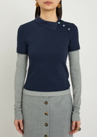 A.W.A.K.E Mode Asymmetric-collar Layered Piqué Cotton Polo Shirt Navy