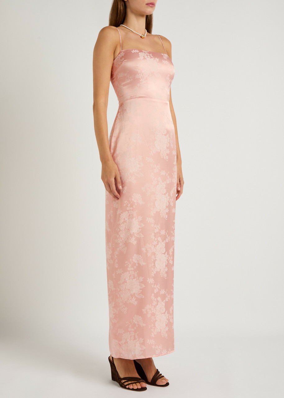 Reformation Frankie Floral-jacquard Satin Maxi Dress Light Pink