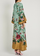 LA Double J Magnifico Printed Silk Maxi Dress Blue