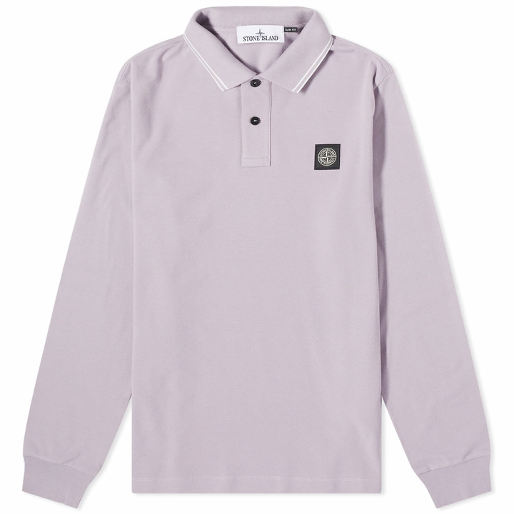 Photo: Stone Island Men's Long Sleeve Patch Polo Shirt in Lavender