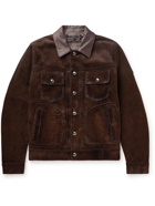 Belstaff - Logo-Appliquéd Leather-Trimmed Suede Trucker Jacket - Brown