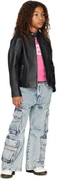 Diesel Kids Black Embossed Leather Jacket