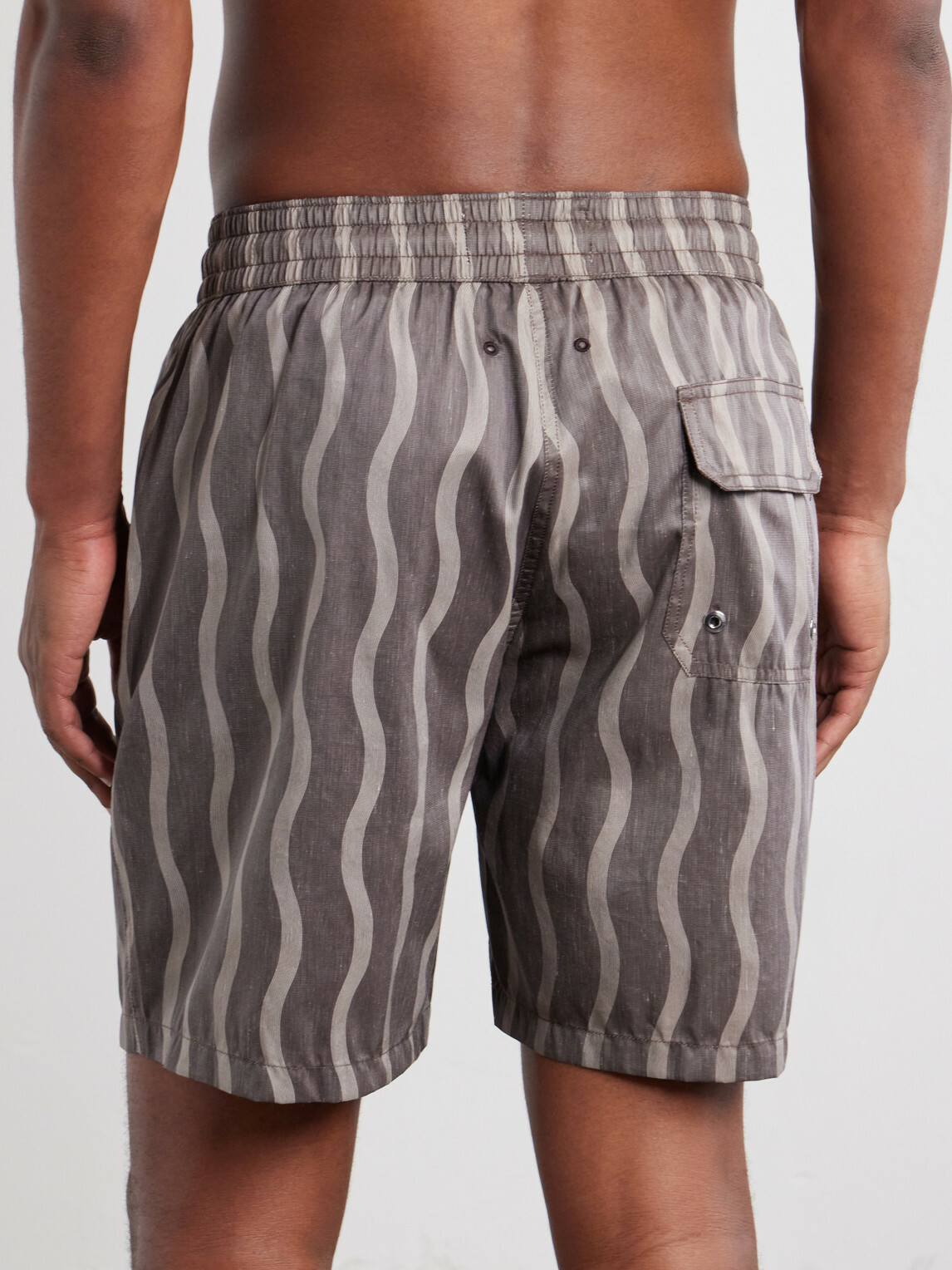 Frescobol Carioca - Rio Linen Blend Cabana Wave -Print Swim Short - Brown