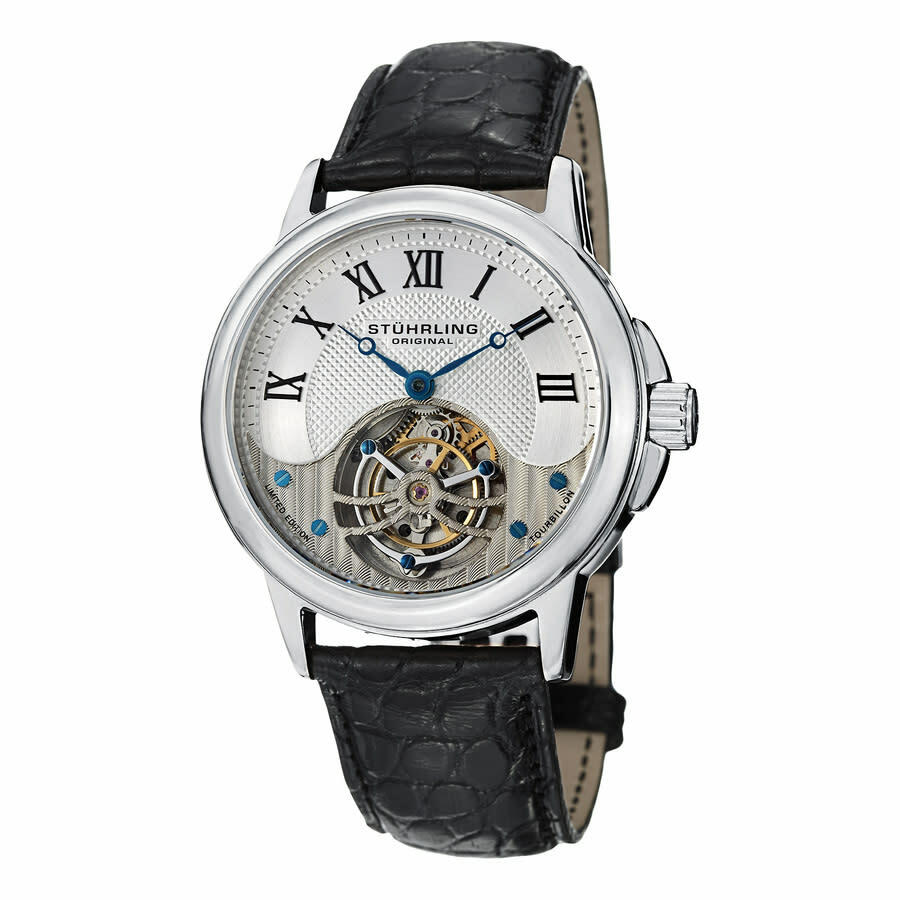 Stuhrling Original Tourbillon Hand Wind Silver Dial Mens Watch M16844