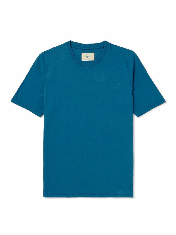 Photo: Folk - Garment-Dyed Cotton-Jersey T-Shirt - Blue