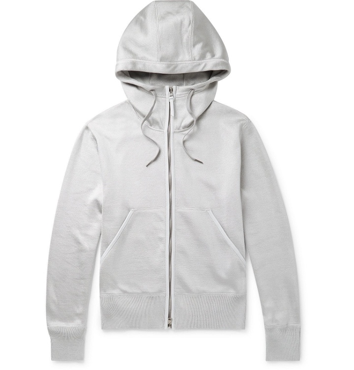 Photo: TOM FORD - Leather-Trimmed Jersey Zip-Up Hoodie - Silver