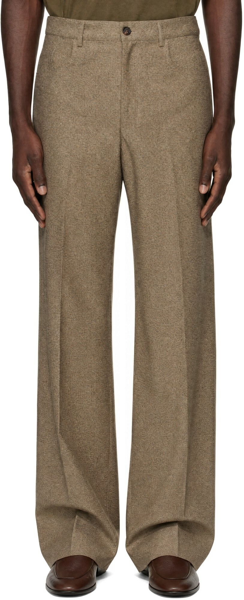 Dries Van Noten Beige & Black Twill Trousers