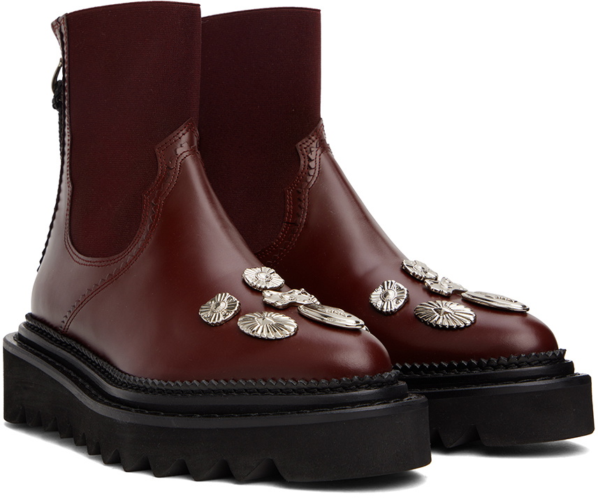 Toga Pulla Burgundy Side Gore Metal Boots Toga Pulla