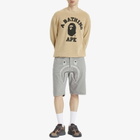 A Bathing Ape Men's College Waffle Crewneck Sweater in Beige