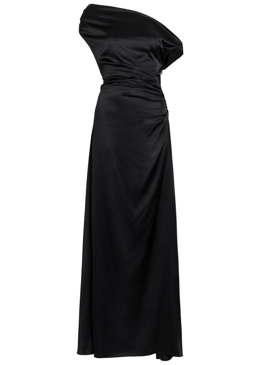Staud Phare Draped Stretch-silk Maxi Dress Black