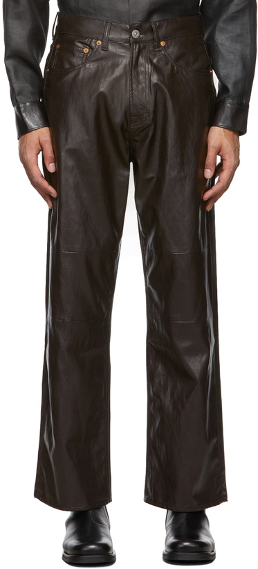 Photo: Our Legacy Brown Extended Third Cut Faux-Leather Pants