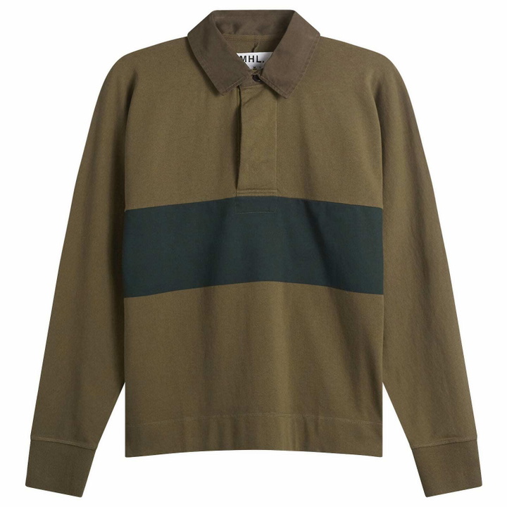 Photo: MHL by Margaret Howell Men's Rugby Shirt in Khaki Green/Black Green