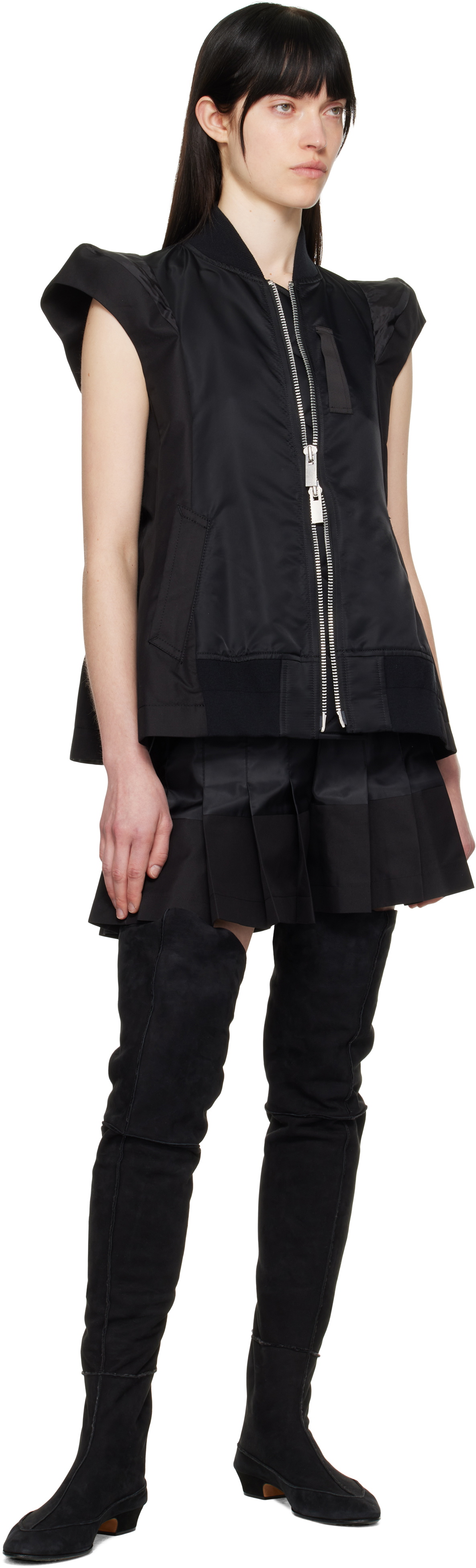 sacai Black Nylon Twill & Gabardine Vest Sacai