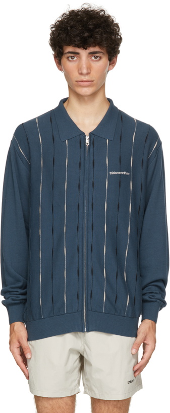 Photo: thisisneverthat Blue T-Logo Polo Zip-Up Sweater