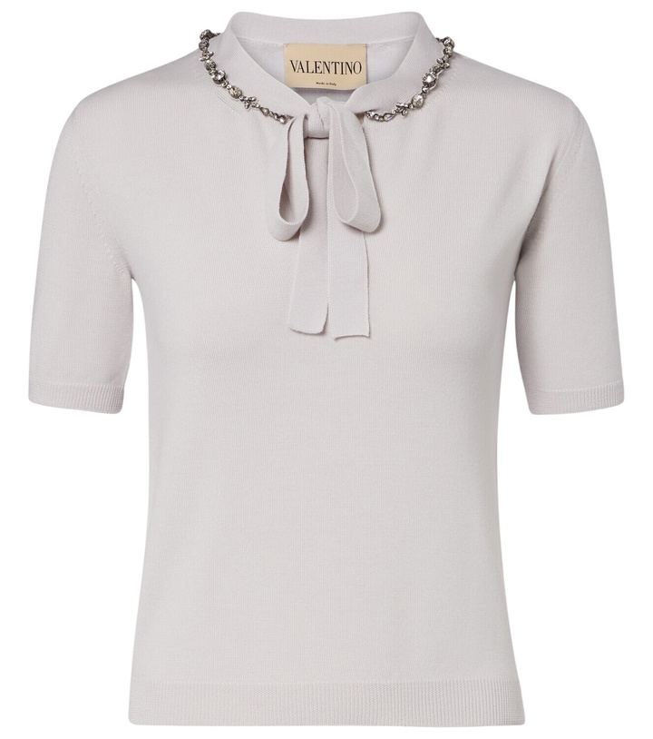 Photo: Valentino Embellished tie-neck virgin wool sweater