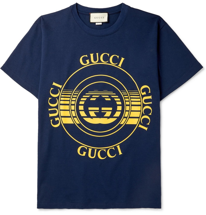 Photo: Gucci - Printed Cotton-Jersey T-Shirt - Blue