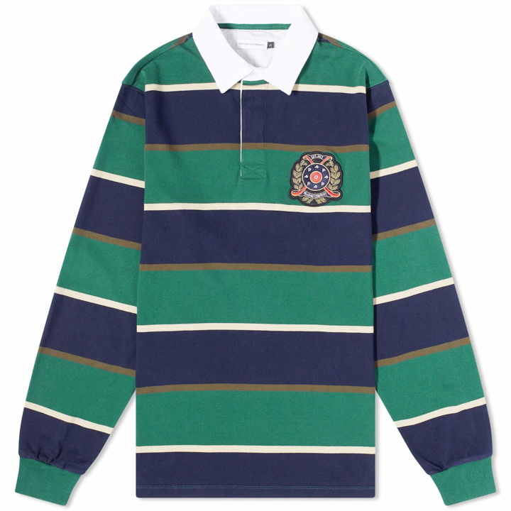 Photo: Pop Trading Company Men's Striped Rugby Crest Polo Shirt in Pine Grove