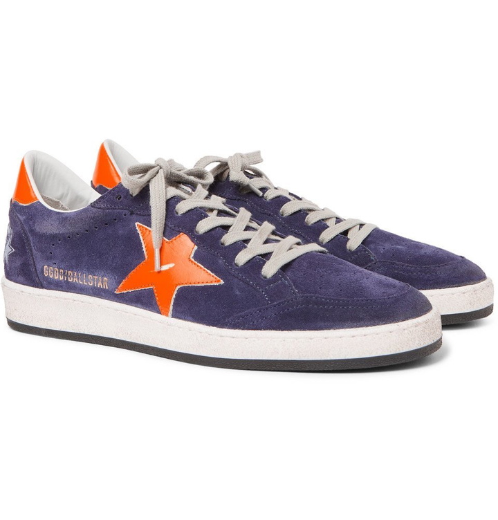 Photo: Golden Goose Deluxe Brand - Ball Star Distressed Suede and Leather Sneakers - Men - Navy