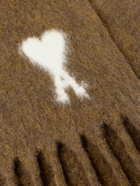 AMI PARIS - Logo-Intarsia Fringed Alpaca-Blend Scarf