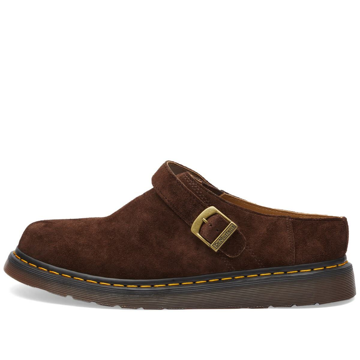 Dr. Martens Isham Buckle Mule in Dark Brown Suede