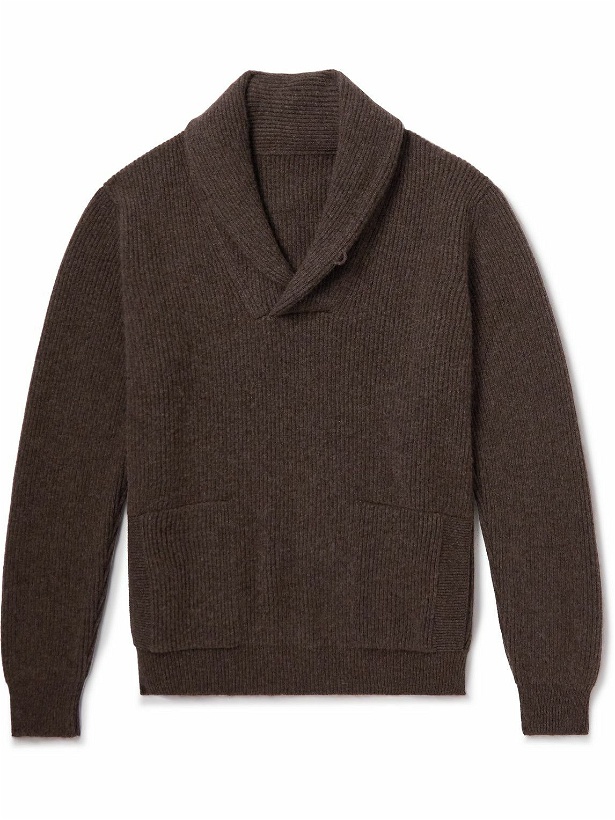 Photo: Anderson & Sheppard - Shawl-Collar Ribbed Cashmere Sweater - Brown