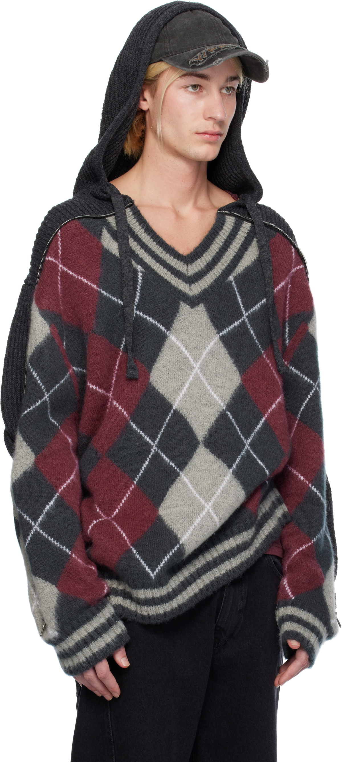 Y/Project Gray & Burgundy Zip Insert Hoodie Y/Project