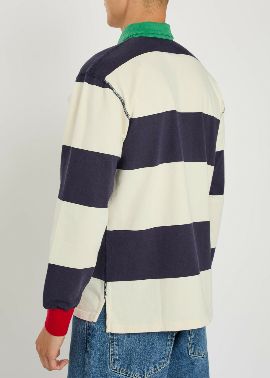 Drake's Striped Cotton Polo Rugby top White