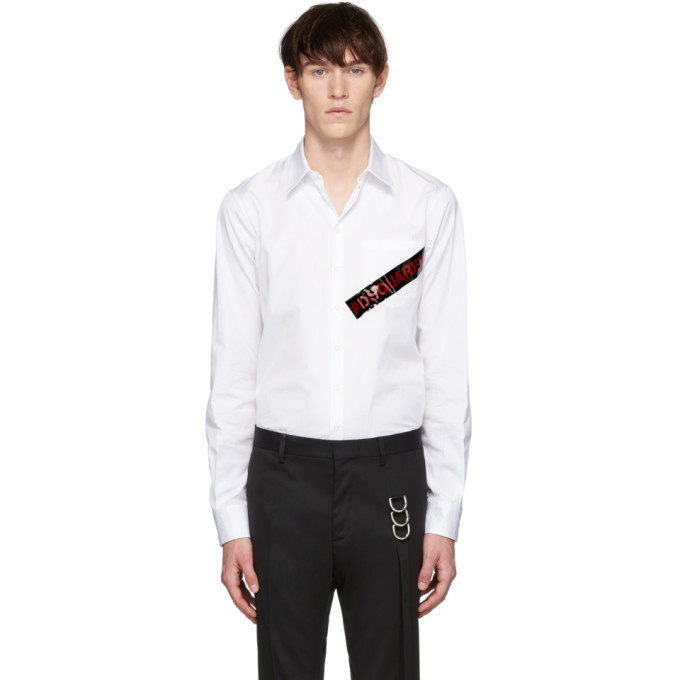 Photo: Dsquared2 White Punk Logo Tape Carpenter Shirt