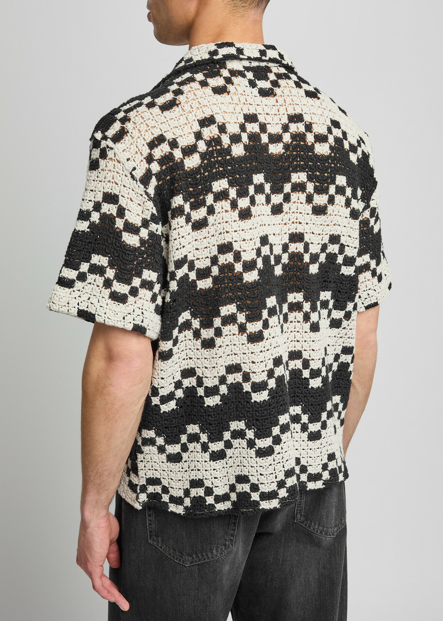 Percival Naples Crotchet-knit Cotton-blend Shirt Ecru