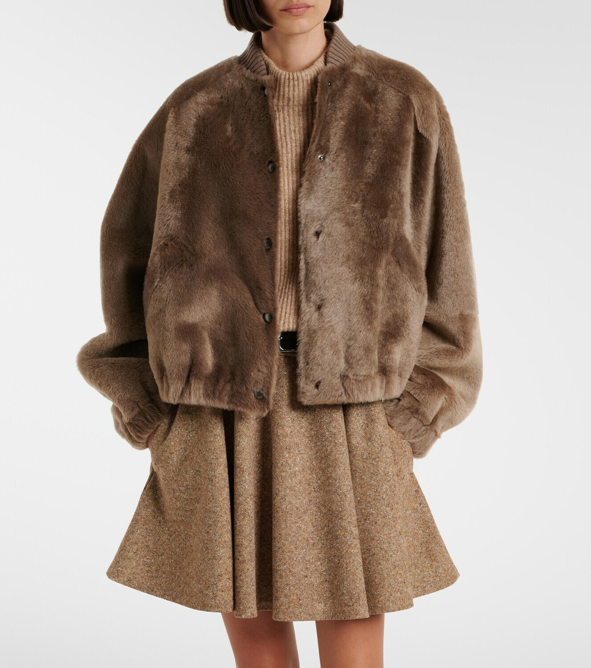 Brunello Cucinelli Cashmere-trimmed shearling bomber jacket