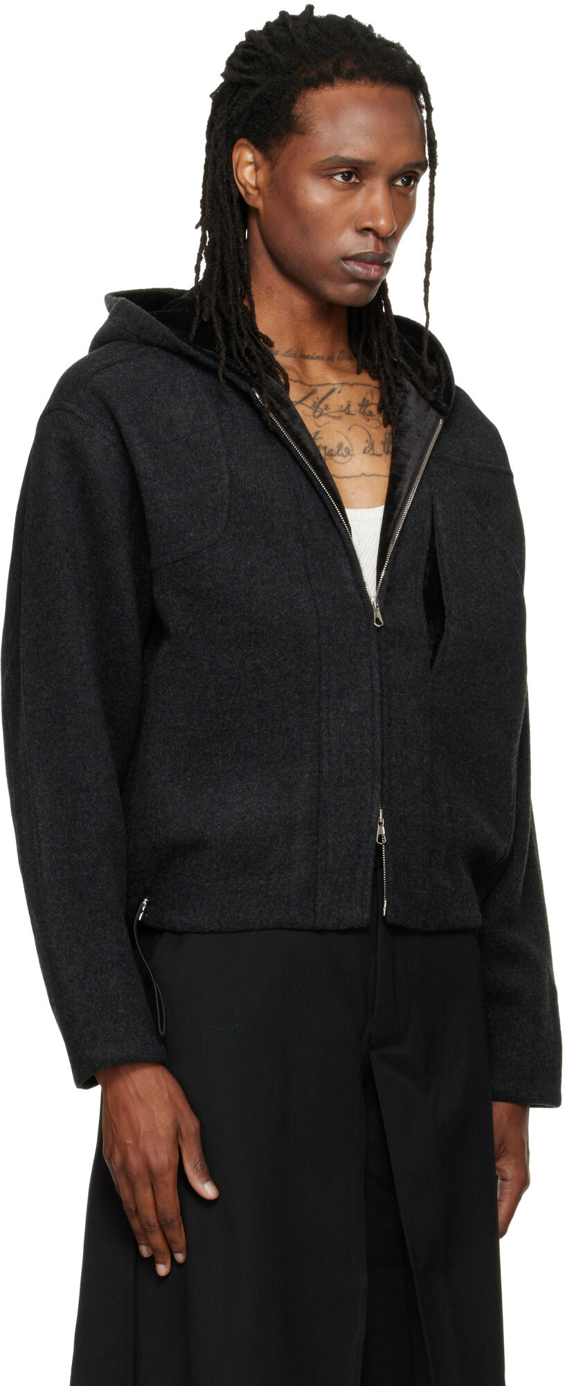 NULLUS Gray Woolen Hooded Hunting Jacket