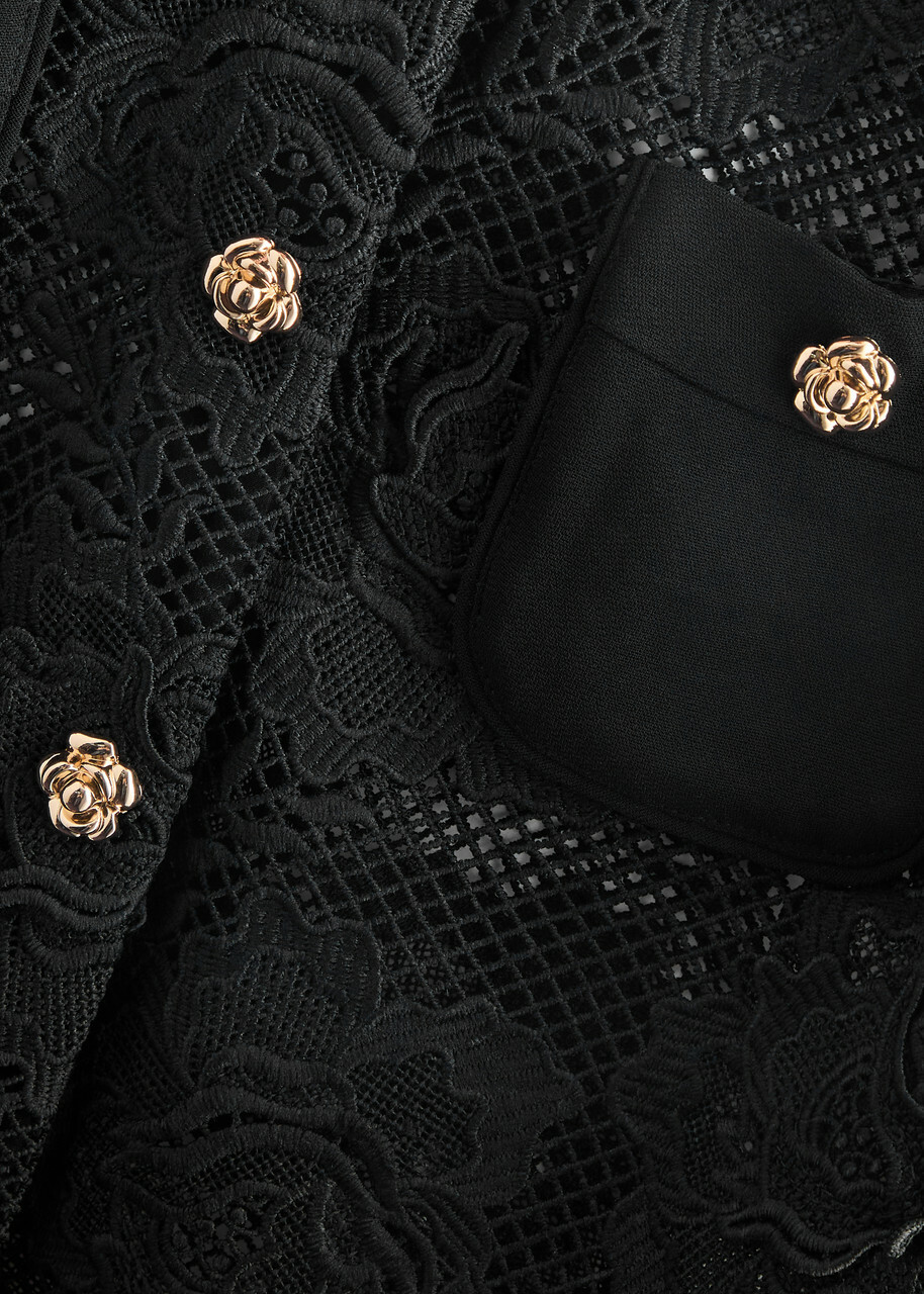 Self-portrait Floral-embellished Sheer Guipure Lace Shirt Black