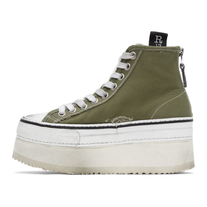 R13 Green and White Platform High Top Sneakers R13