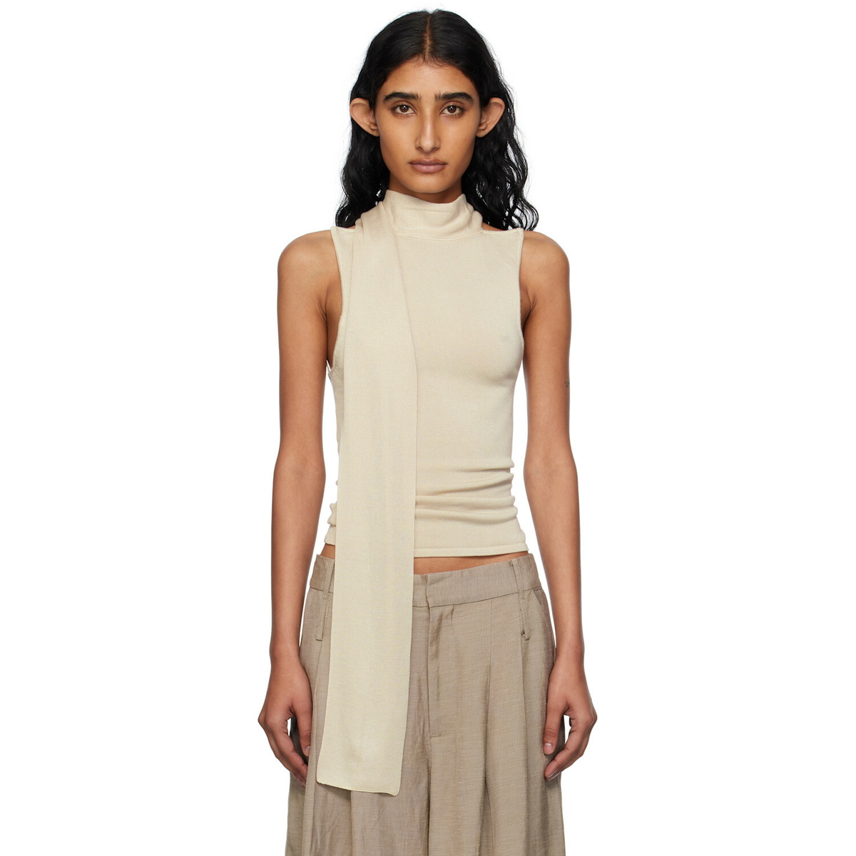 St. Agni Beige Knit Scarf Top