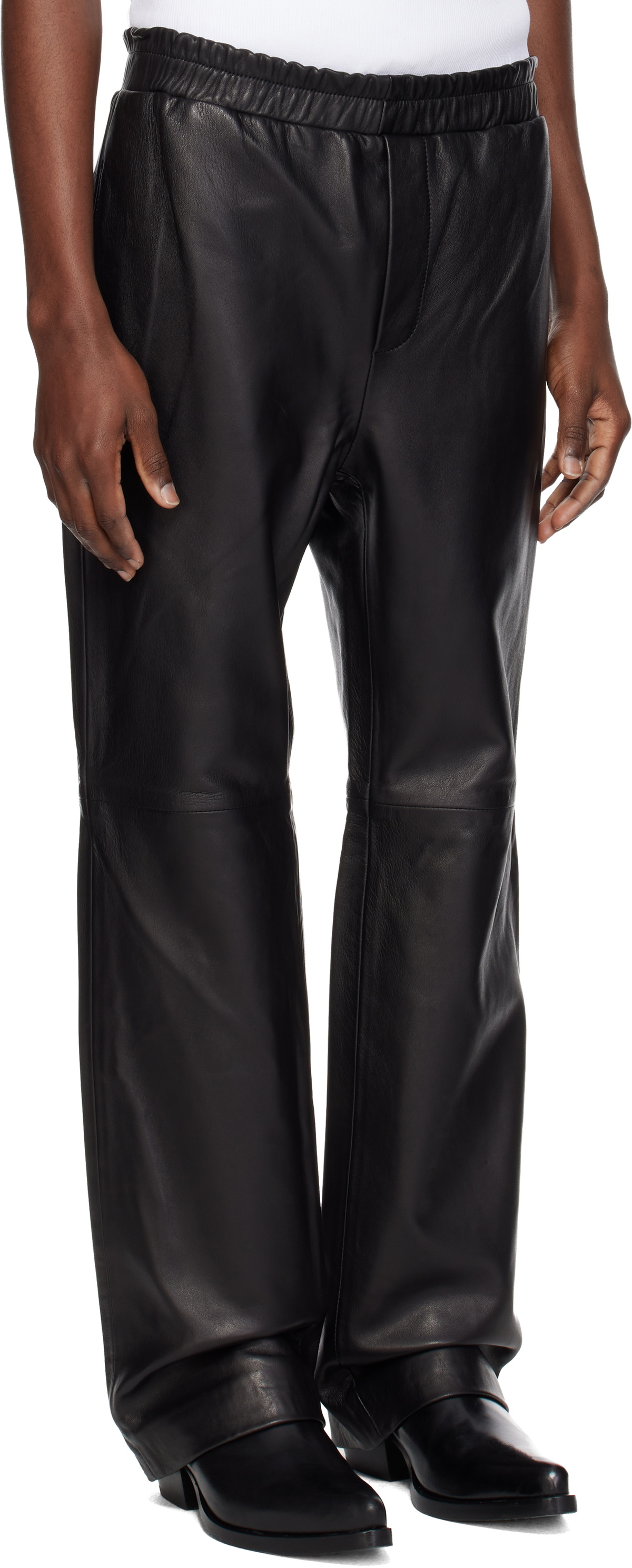 Ernest W. Baker Black Elastic Waist Leather Pants