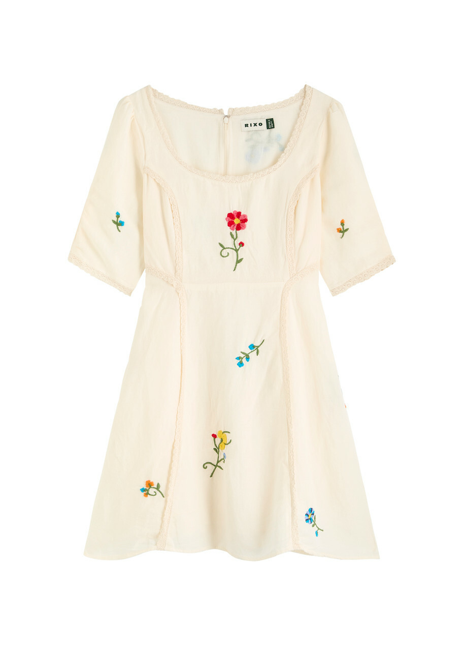 Rixo Marne Floral-embroidered Woven Mini Dress Cream Rixo Rixo Marne Floral-embroidered Woven Mini Dress Cream Rixo